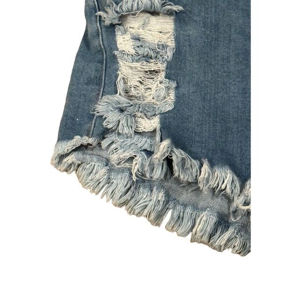 Vibrant M I U Frayed Denim High Waisted Jean Shorts Medium Blue Wash Sz Large - Picture 3 of 11